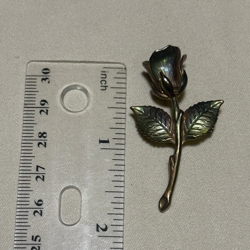 Vtg Iridescent Metallic Rose Brooch